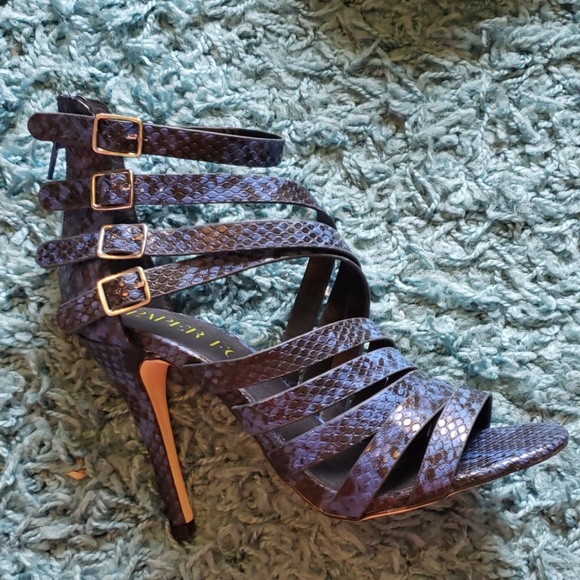 NWOT Blue Snakeskin Open Toe High Heels Shoes - Picture 2 of 7